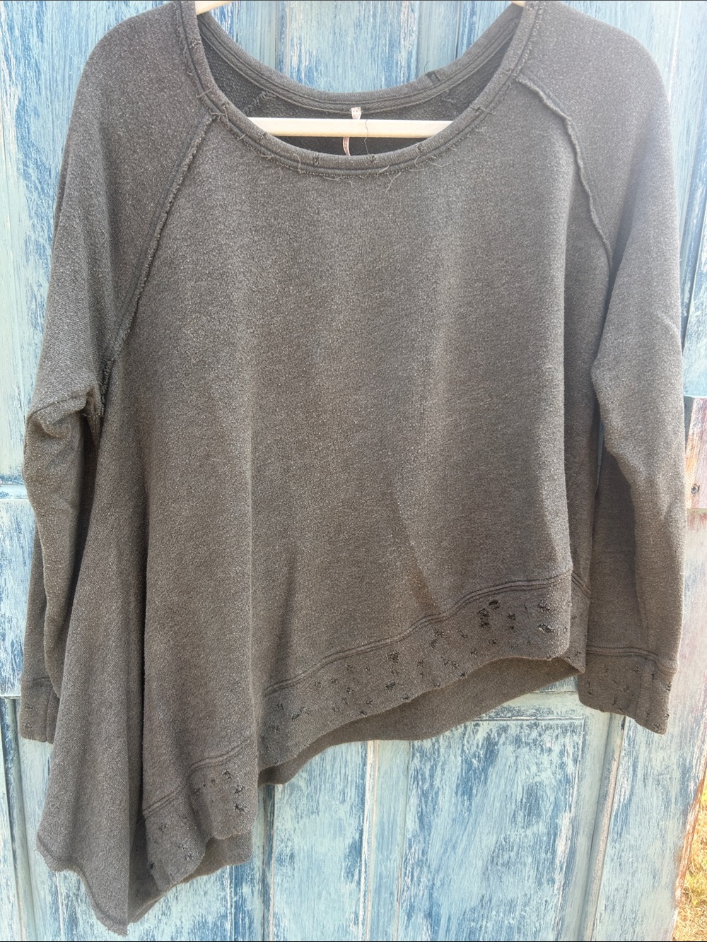 Free people asymmetrical hem distressed terry top sweatshirt